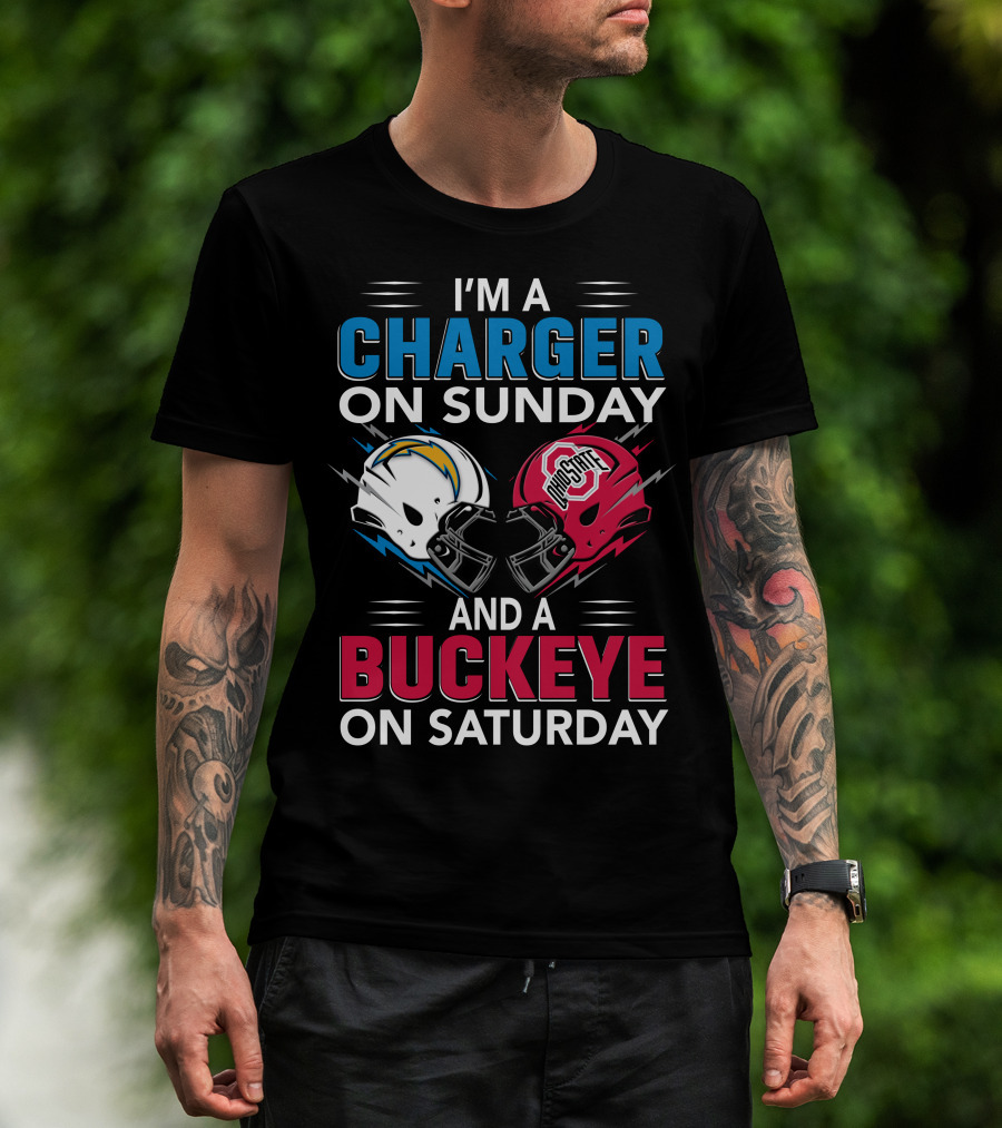 I'm A Charger On Sunday And A Buckeye On Saturday Football Helmets T-Shirt