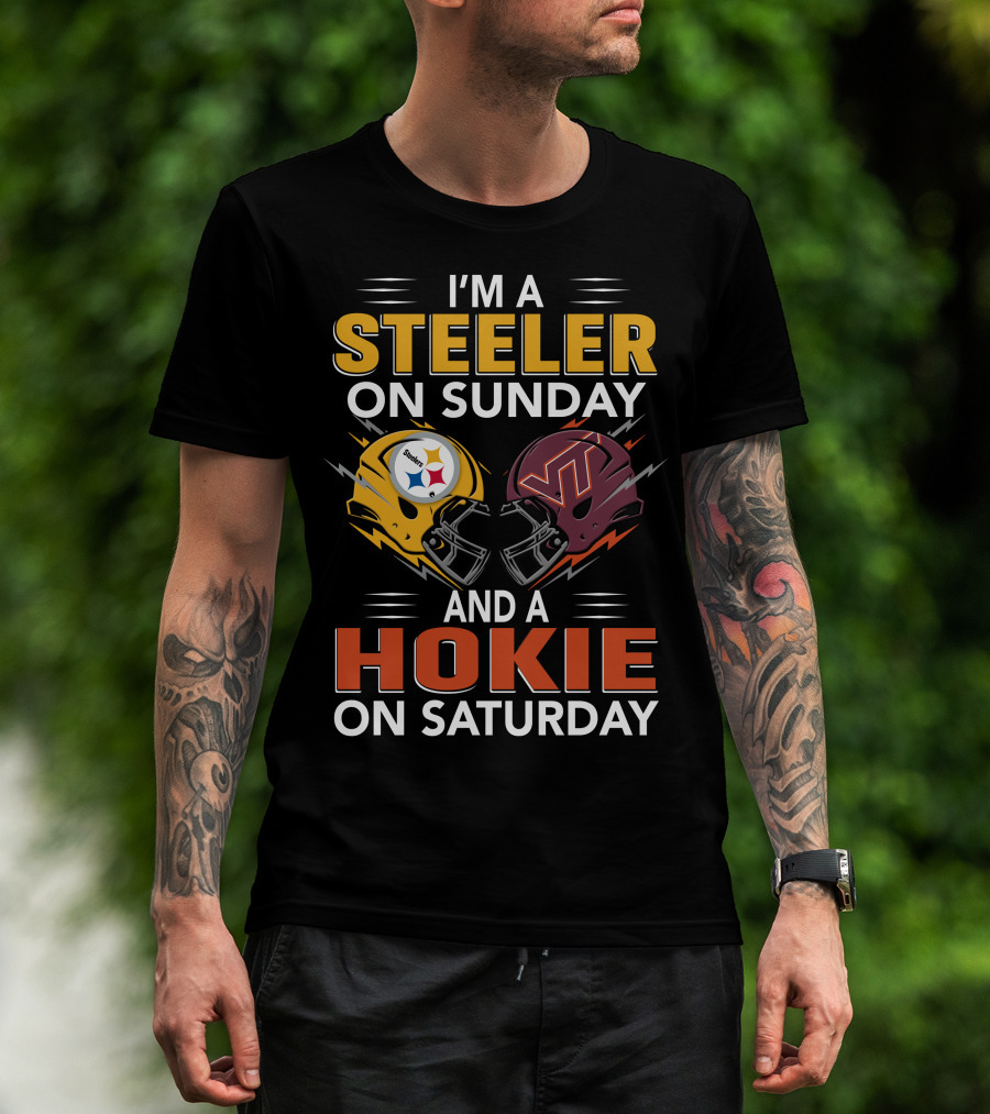 I'm A Steeler On Sunday And A Hokie On Saturday Football Helmets T-Shirt