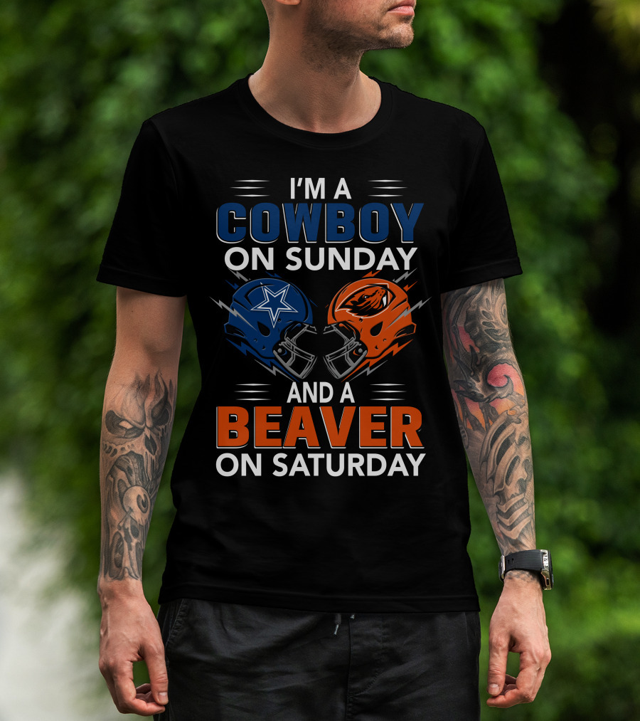 I'm A Cowboy On Sunday And A Beaver On Saturday Football Helmets T-Shirt
