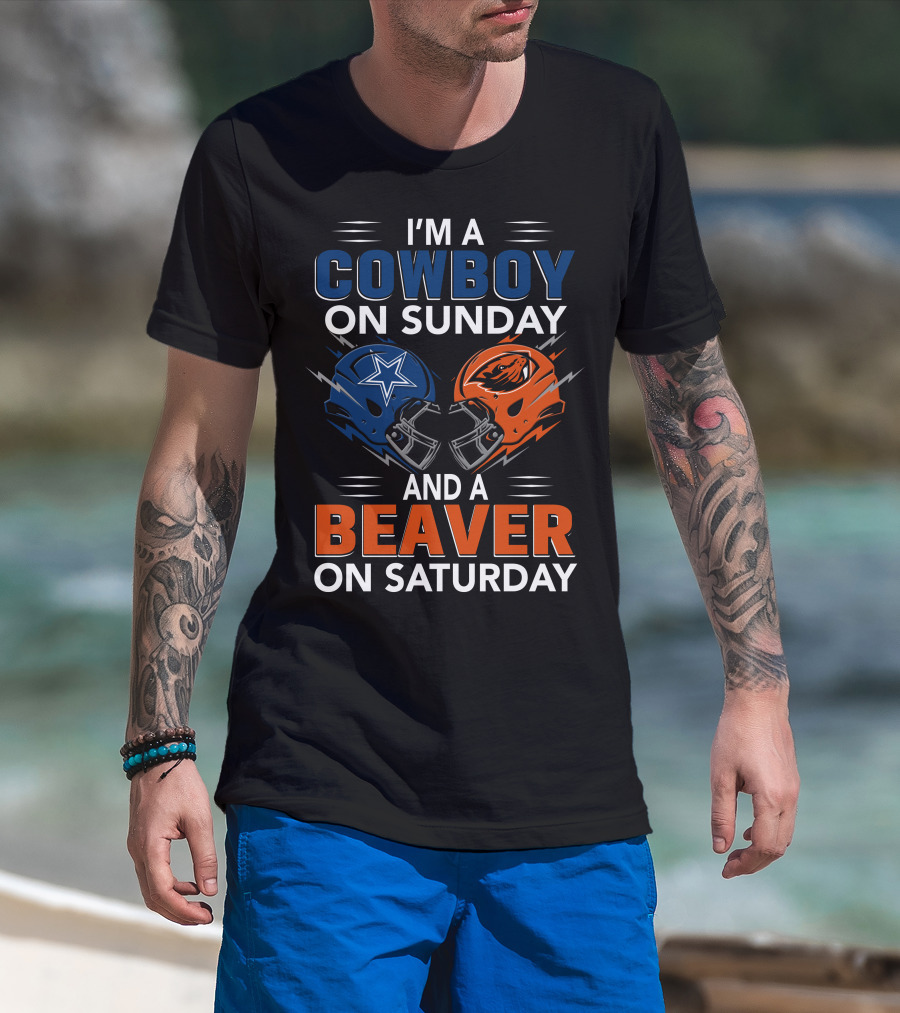 I'm A Cowboy On Sunday And A Beaver On Saturday Football Helmets T-Shirt