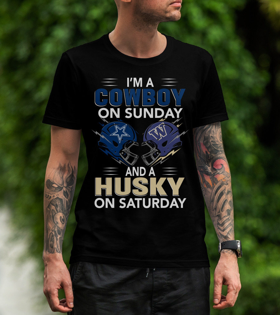 I'm A Cowboy On Sunday And A Husky On Saturday Football Helmets T-Shirt