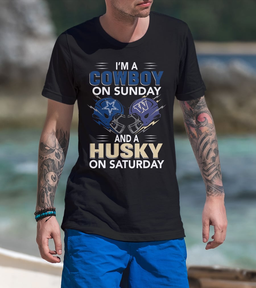 I'm A Cowboy On Sunday And A Husky On Saturday Football Helmets T-Shirt