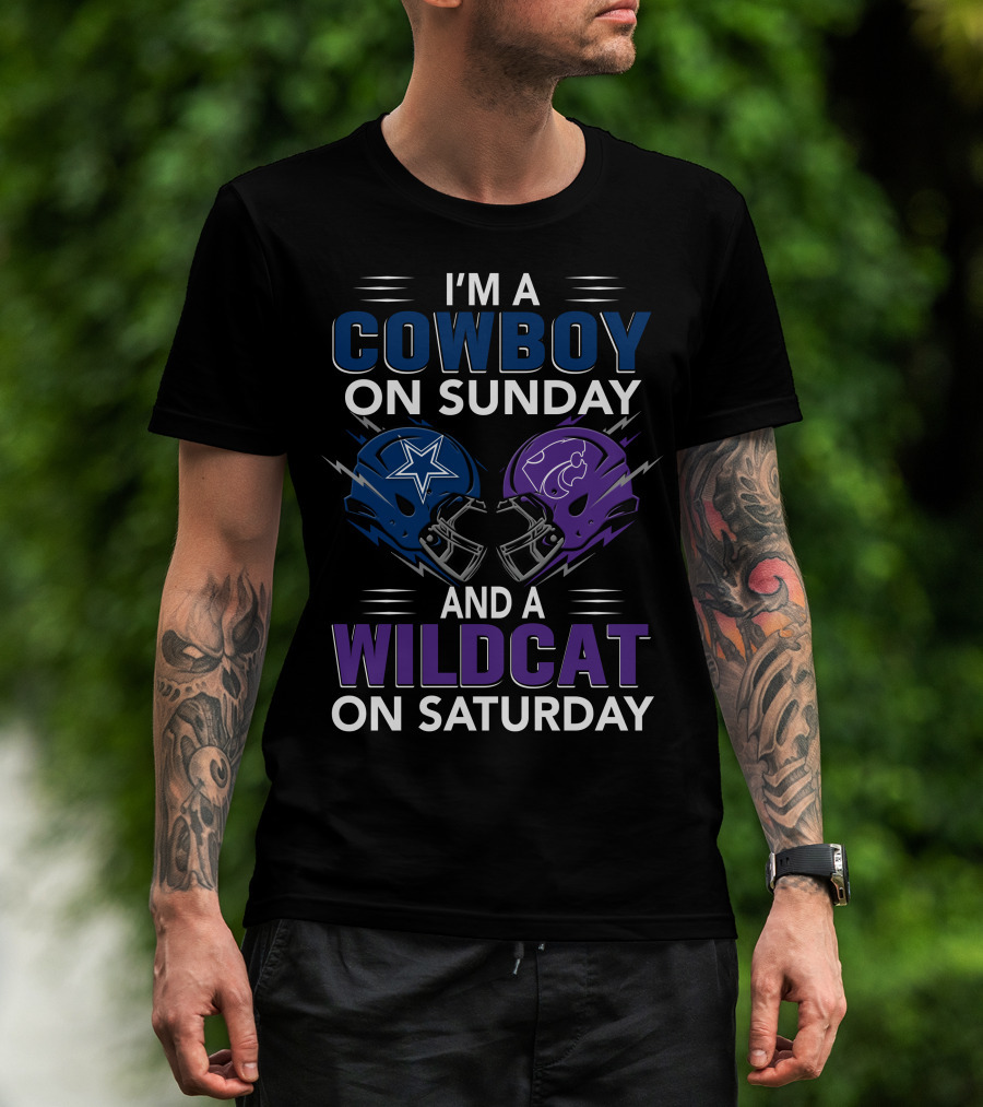 I'm A Cowboy On Sunday And A Wildcat On Saturday Football Helmets T-Shirt