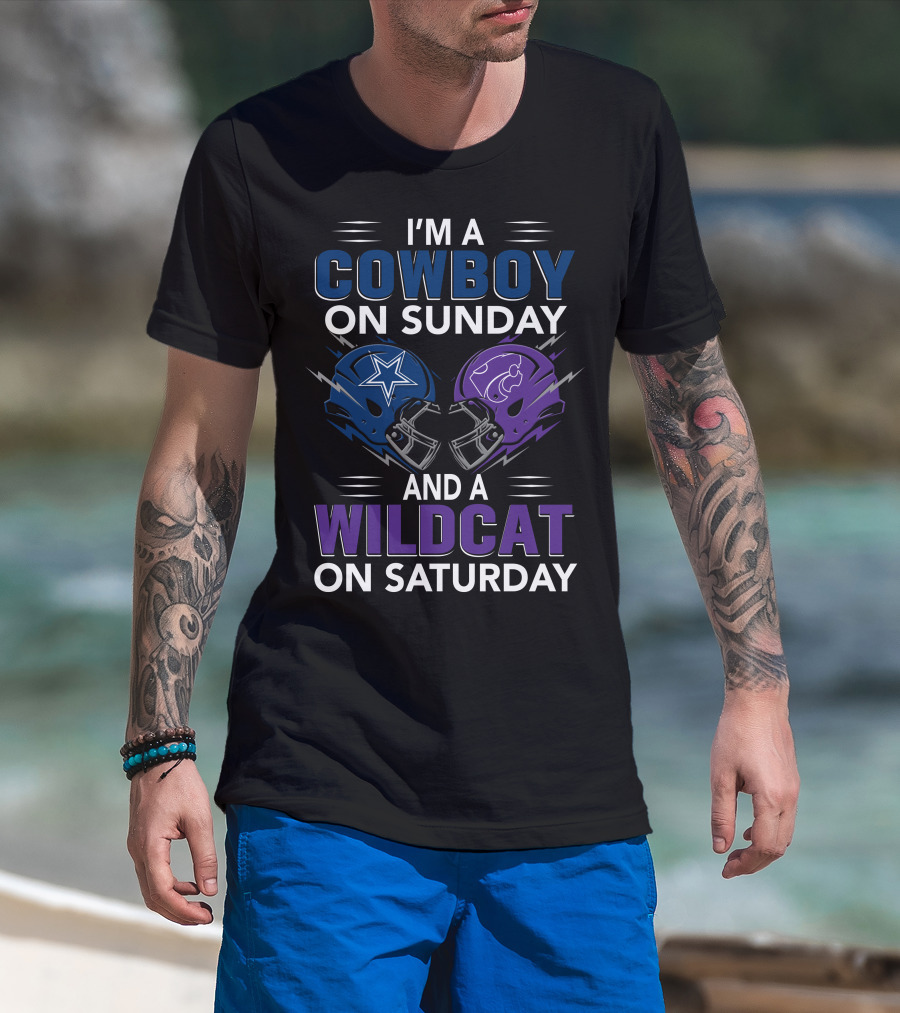 I'm A Cowboy On Sunday And A Wildcat On Saturday Football Helmets T-Shirt