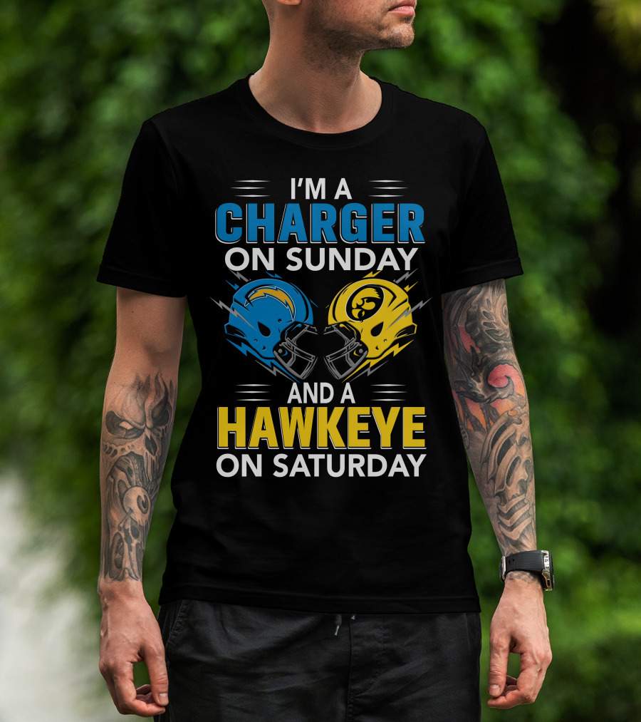 I'm A Charger On Sunday And A Hawkeye On Saturday Football Helmets T-Shirt