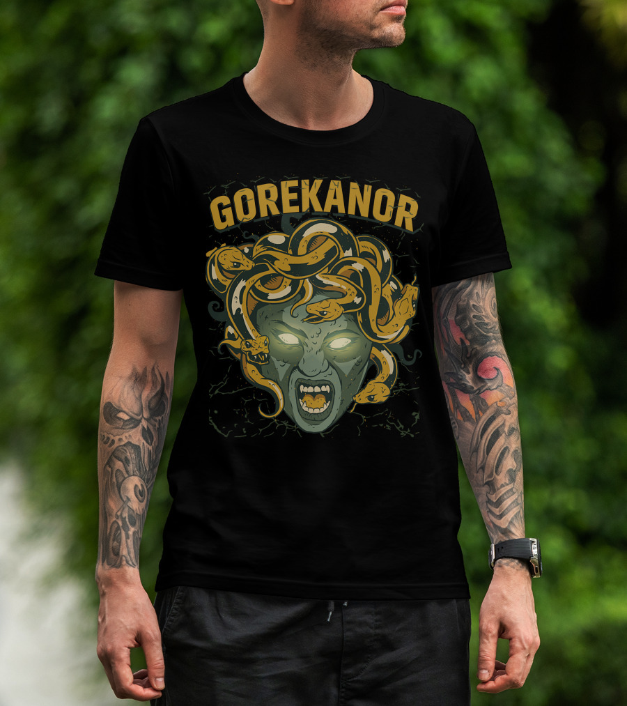 Gorekanor Medusa Snakes Glowing Eyes T-Shirt