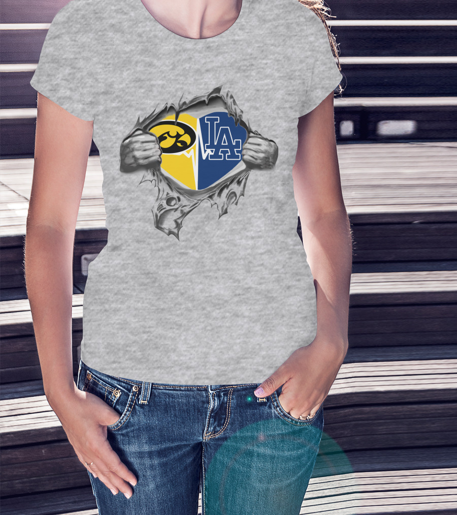 Hawkeyes Dodgers La Heart Symbol Torn Reveal T-Shirt
