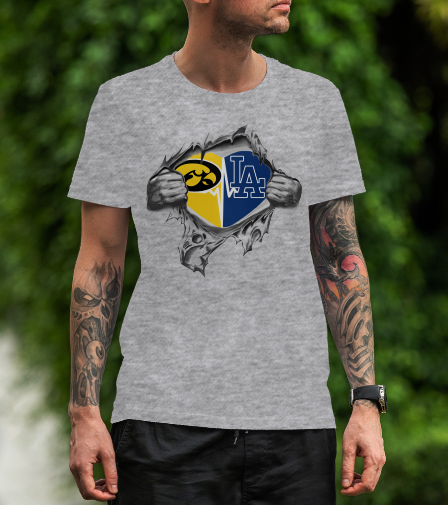 Hawkeyes Dodgers La Heart Symbol Torn Reveal T-Shirt