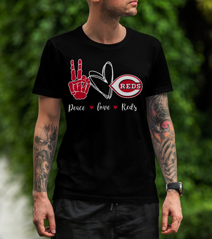 Peace Love Reds Cincinnati Baseball T-Shirt