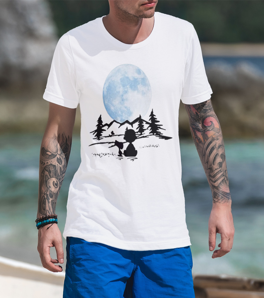Snoopy And Charlie Brown Camping Under Full Moon T-Shirt