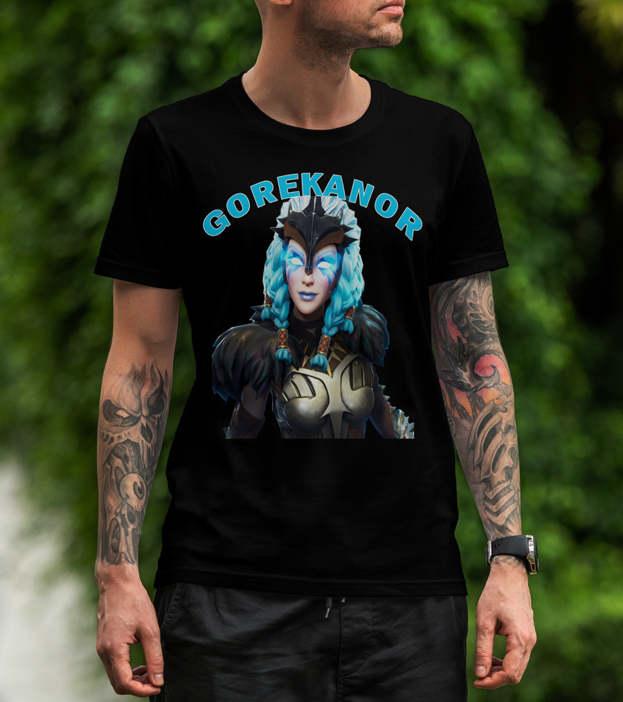 Gorekanor Viking Warrior Ice Queen With Braided Blue Hair And Mask T-Shirt
