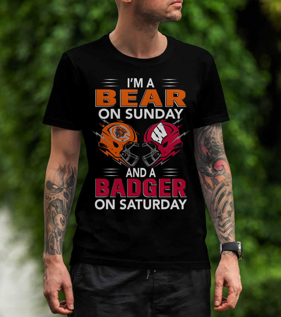 I'm A Bear On Sunday And A Badger On Saturday Football Helmets T-Shirt