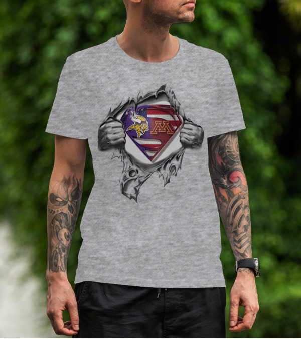 Minnesota Vikings Gophers Superman Logo American Flag T-Shirt