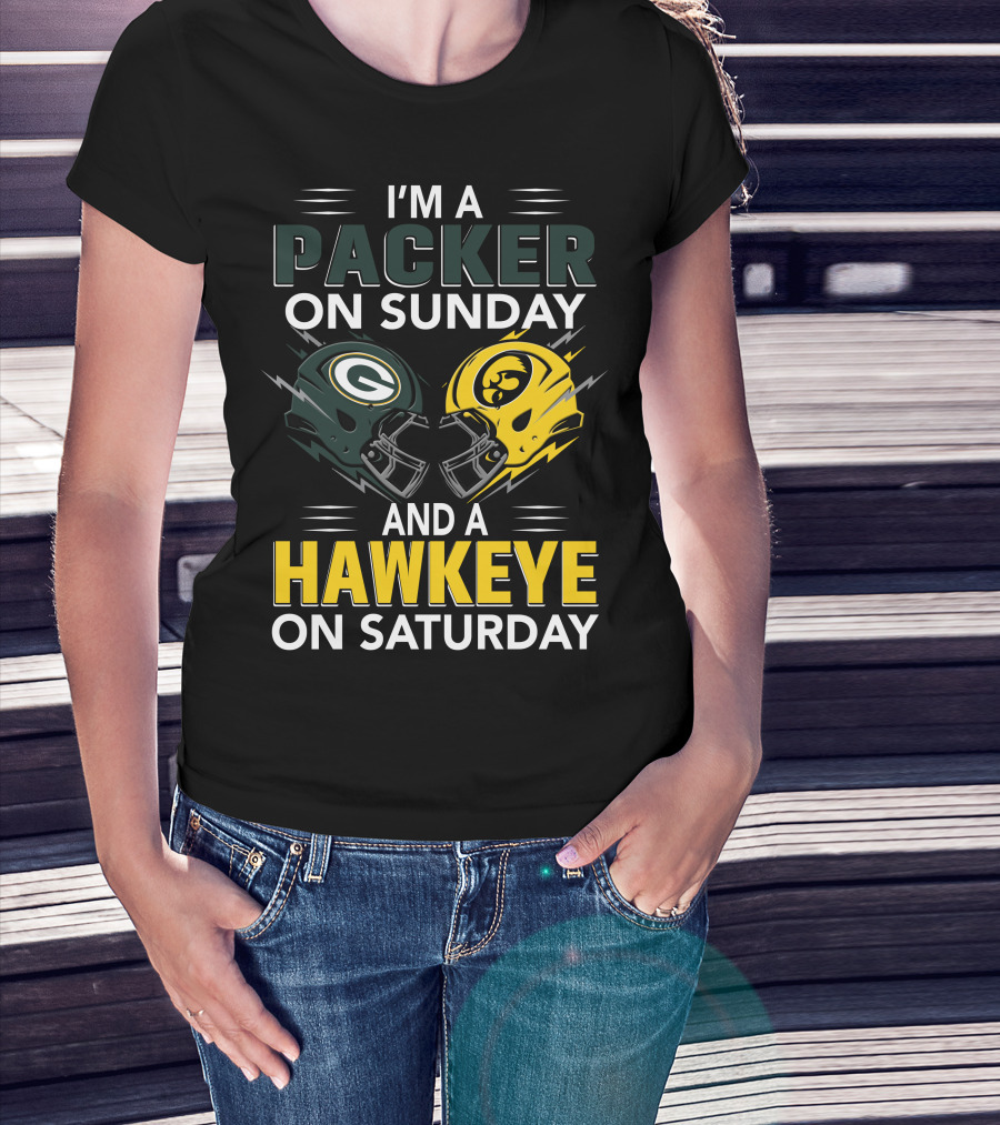 I'm A Packer On Sunday And A Hawkeye On Saturday Football Helmet Fan Gear T-Shirt