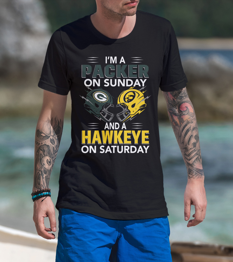 I'm A Packer On Sunday And A Hawkeye On Saturday Football Helmet Fan Gear T-Shirt