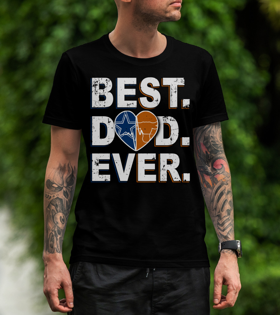 Best Dad Ever Cowboys Longhorns Heart Logos T-Shirt