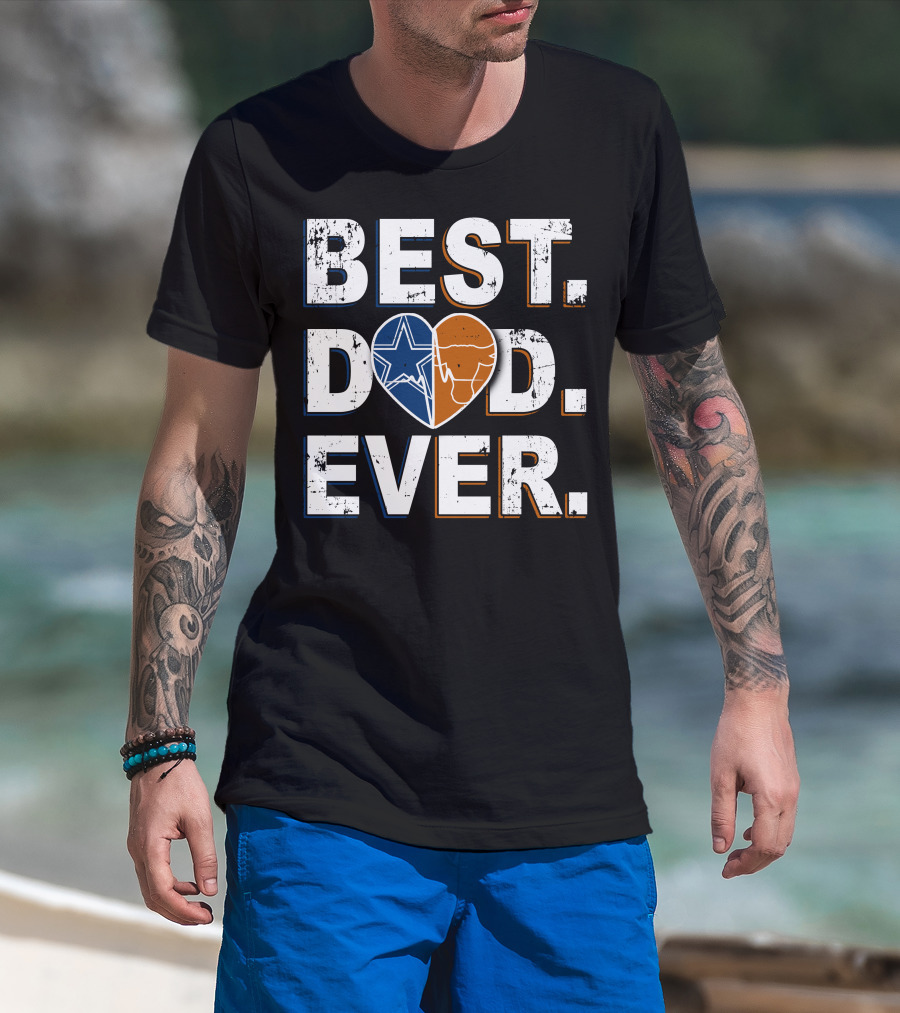 Best Dad Ever Cowboys Longhorns Heart Logos T-Shirt