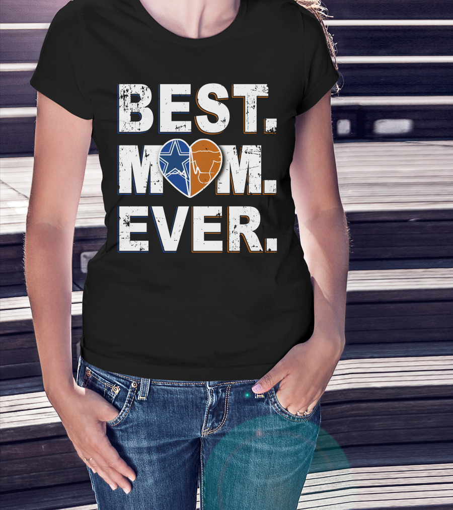 Best Mom Ever Cowboys Star And Longhorn Heart T-Shirt