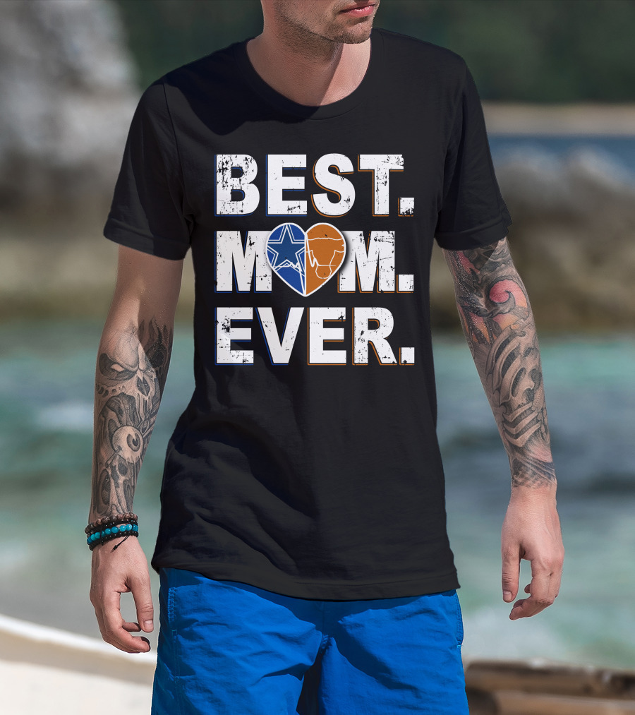 Best Mom Ever Cowboys Star And Longhorn Heart T-Shirt