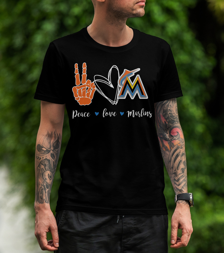 Peace Love Marlins Miami Marlins T-Shirt