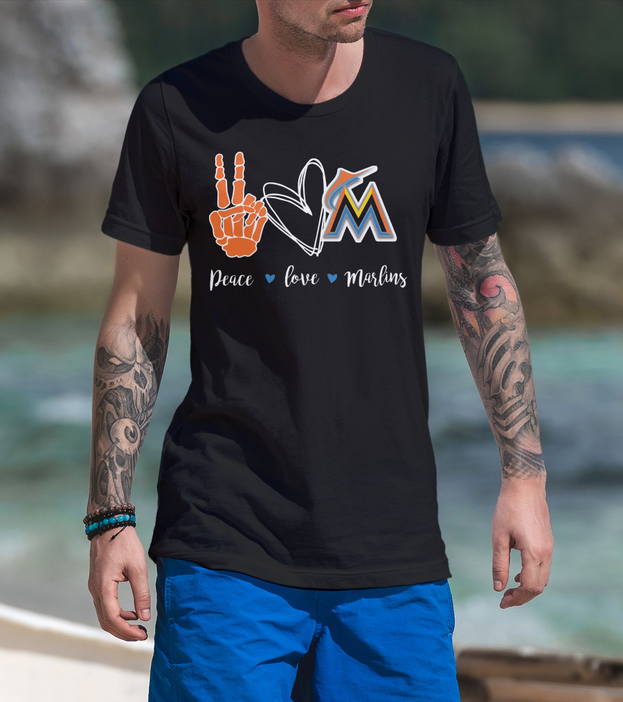 Peace Love Marlins Miami Marlins T-Shirt