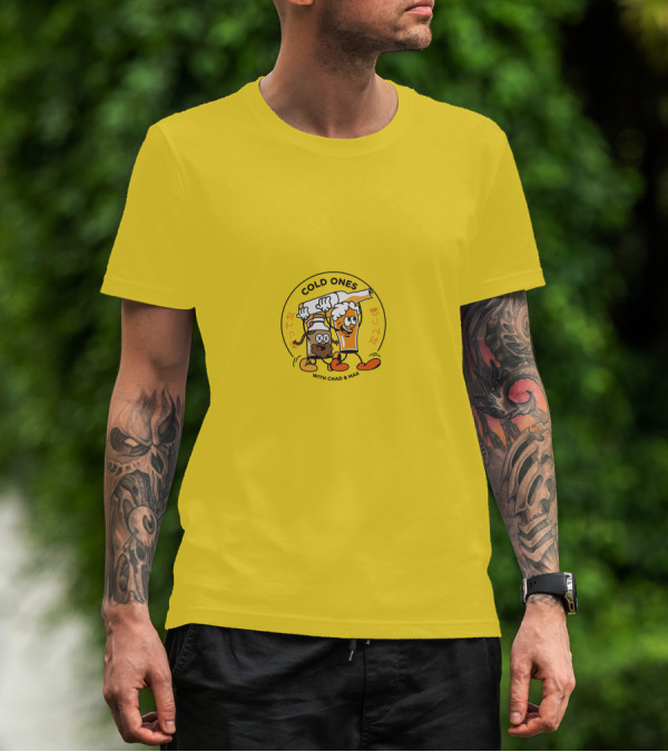 COLD ONES WITH CHAD And MAX CARTOON BEERS YELLOW BACKGROUND T-Shirt