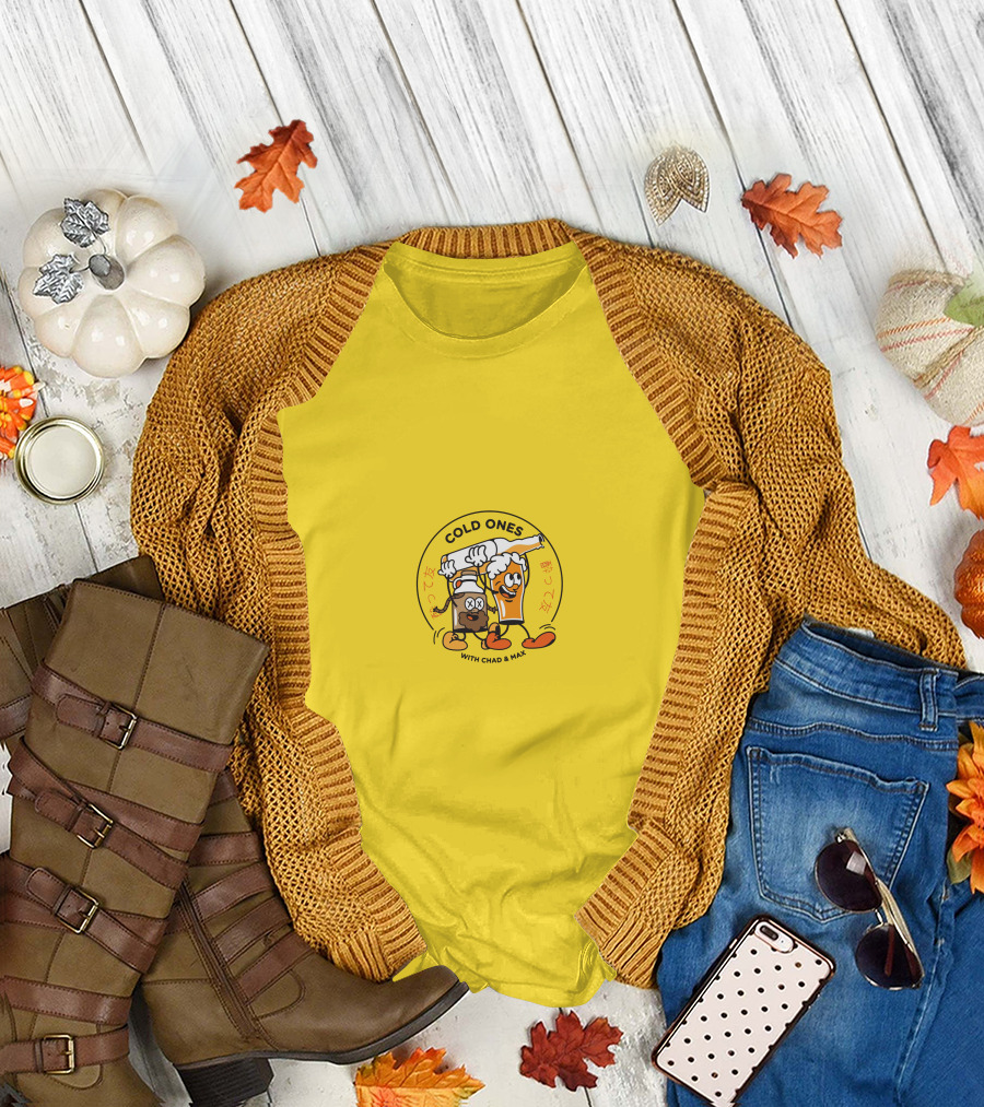 COLD ONES WITH CHAD and MAX CARTOON BEERS YELLOW BACKGROUND T-Shirt