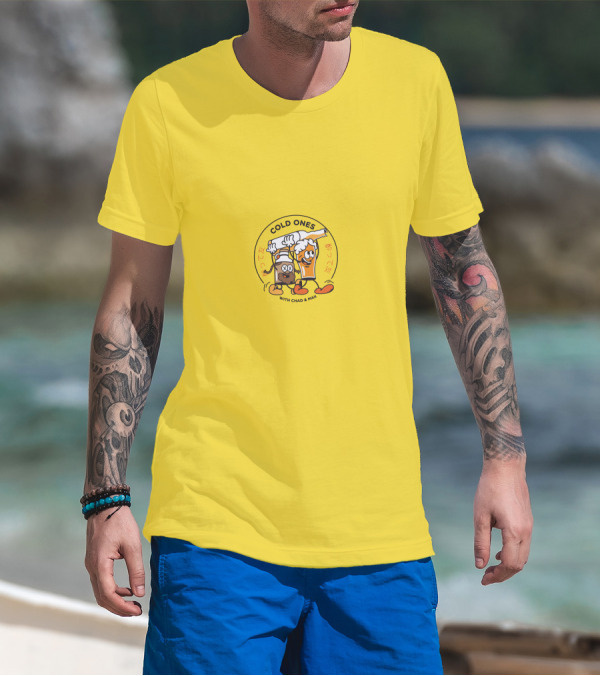 COLD ONES WITH CHAD And MAX CARTOON BEERS YELLOW BACKGROUND T-Shirt