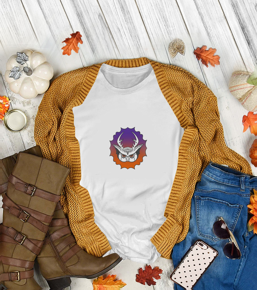 Owl with Antlers Gradient Emblem T-Shirt