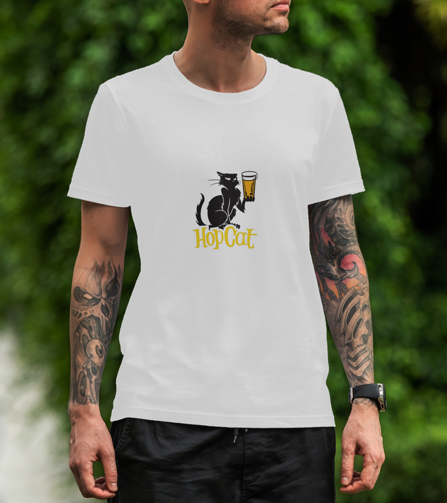 Madison Beer HopCat Logo Black Cat Holding Beer Glass T-Shirt