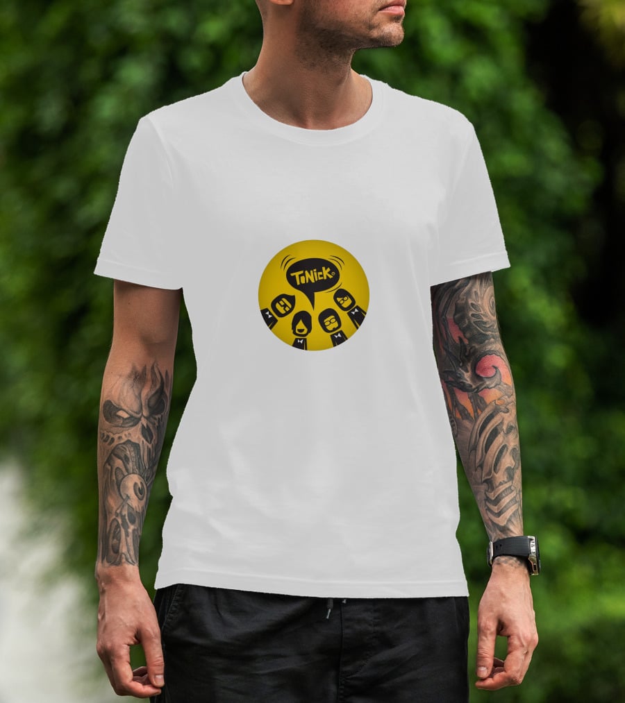 TONICK Yellow Circle With Cartoon Characters T-Shirt