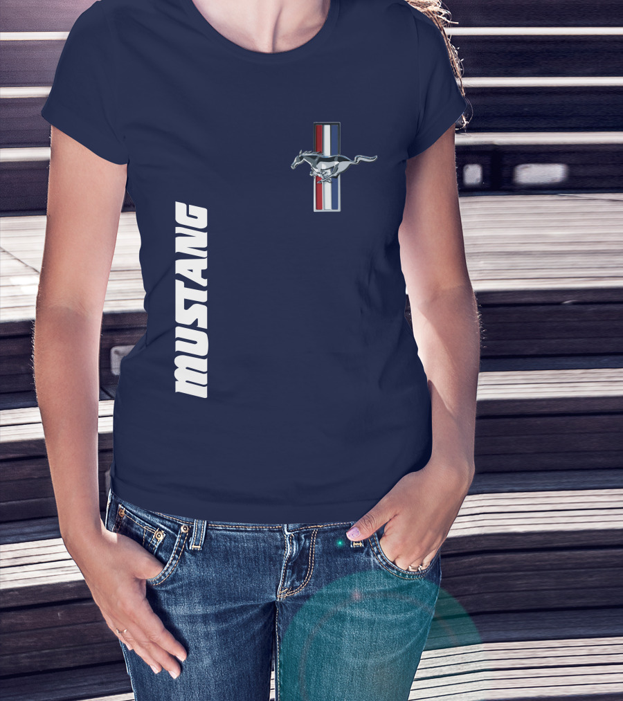 Mustang Running Horse Emblem Navy Blue T-Shirt