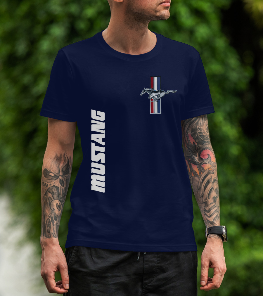 Mustang Running Horse Emblem Navy Blue T-Shirt