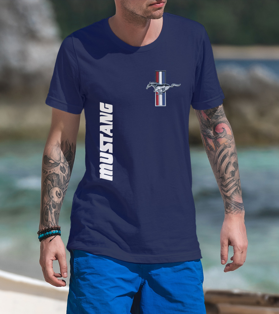 Mustang Running Horse Emblem Navy Blue T-Shirt