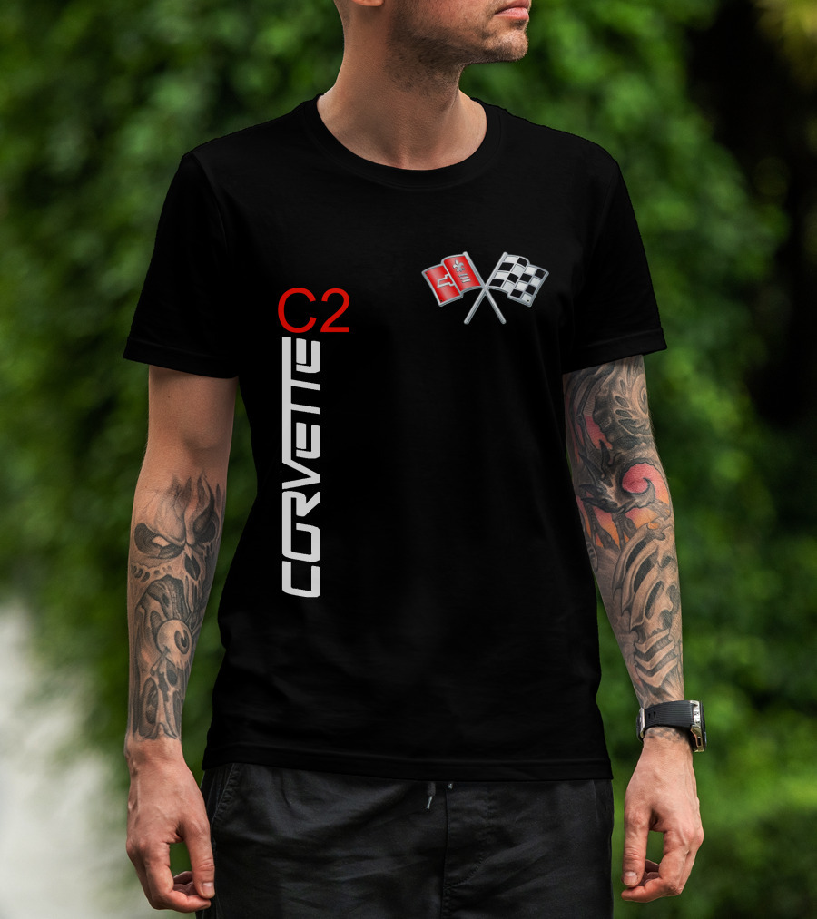 CORVETTE C2 Crossed Flags Emblem T-Shirt