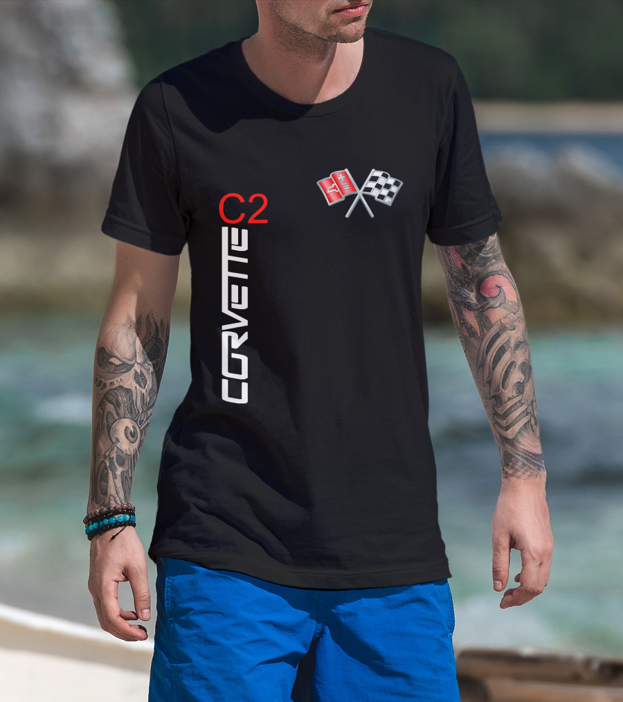CORVETTE C2 Crossed Flags Emblem T-Shirt