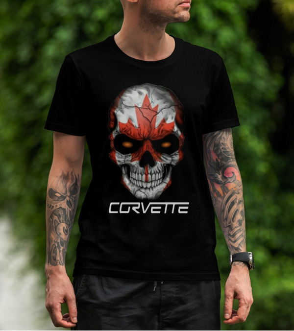 CORVETTE Canada Skull With Red Maple Leaf T-Shirt