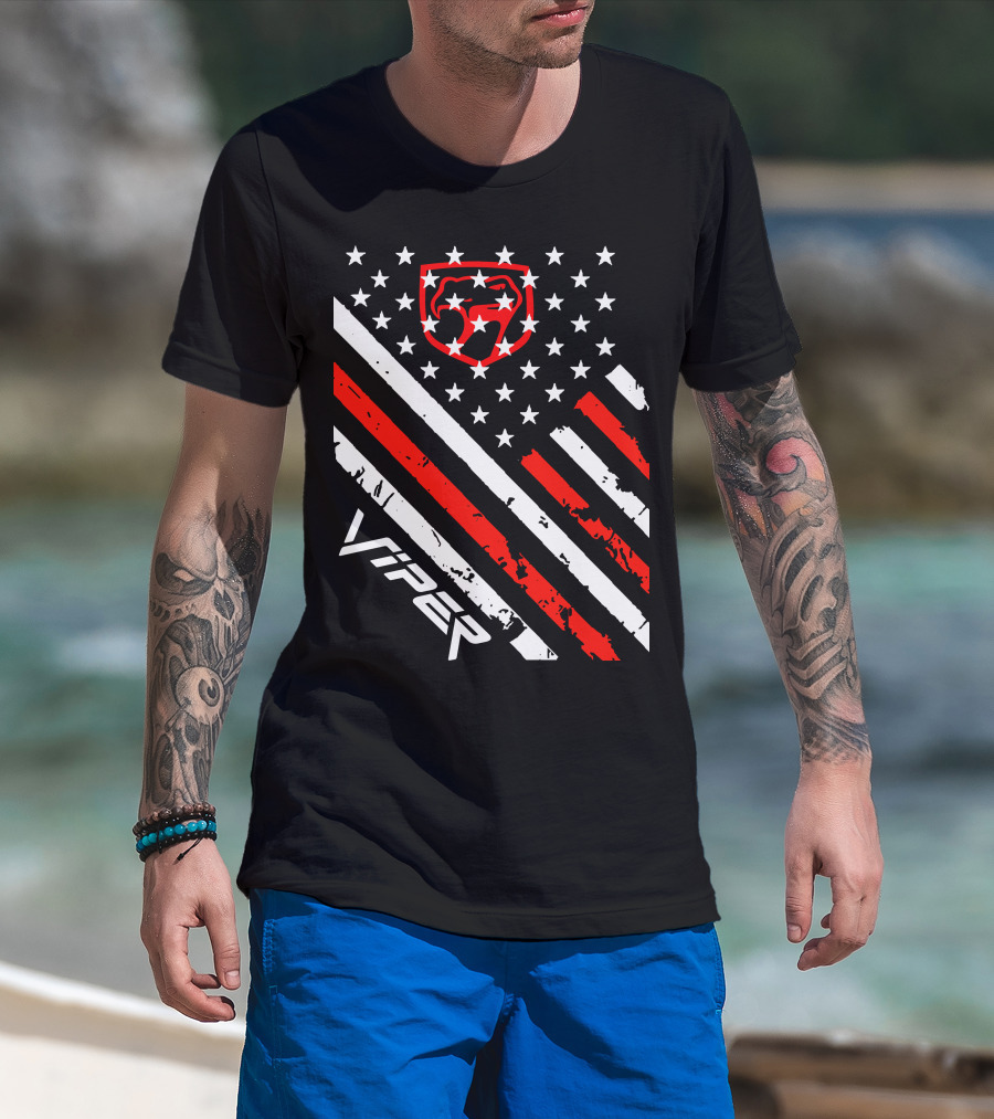 Dodge Viper American Flag Stripes And Stars T-Shirt