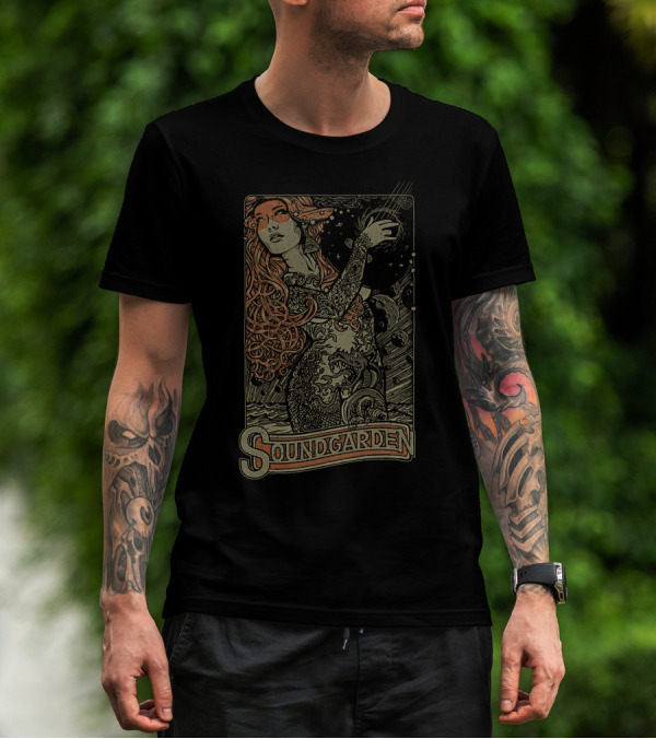 Soundgarden Psychedelic Art Nouveau Style Mystical Woman And Cosmic T-Shirt