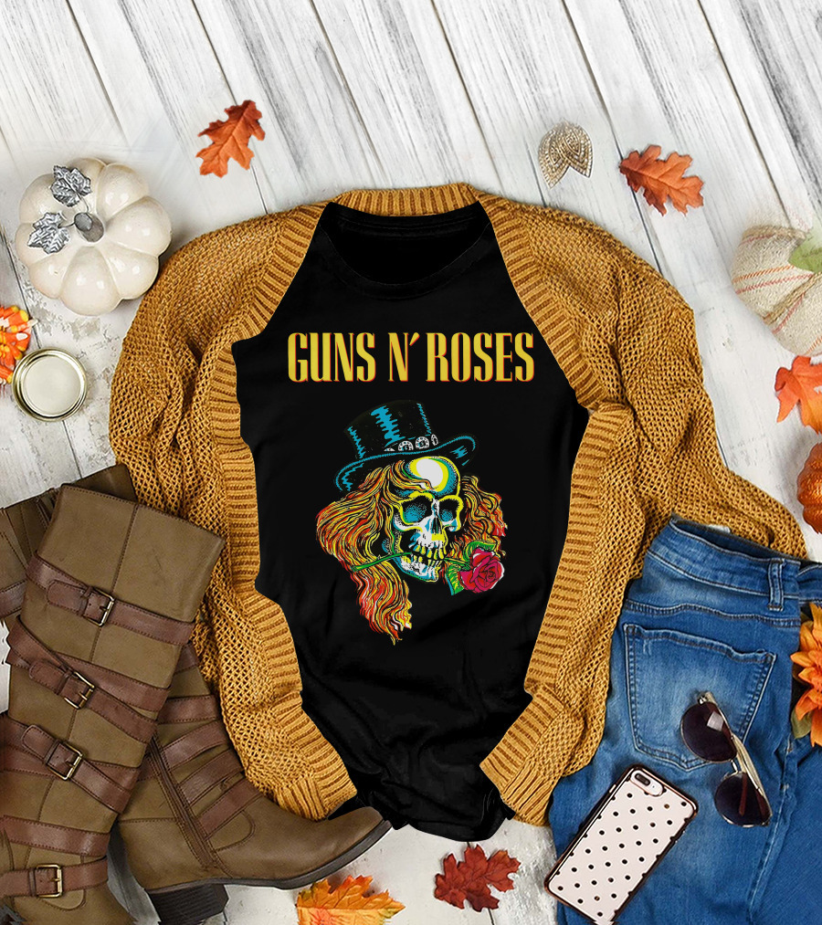 Guns N' Roses Skull with Hat and Rose T-Shirt