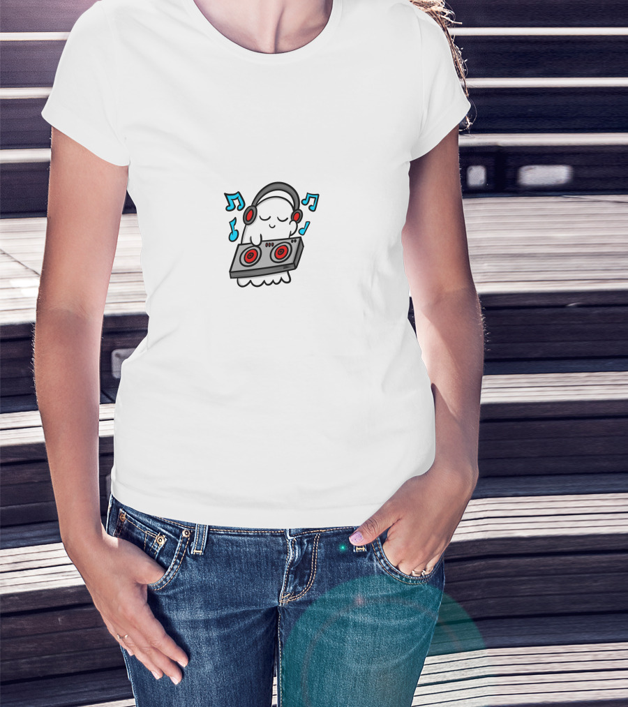 DJ Ghost Music Note Headphones Controller Cute Playing T-Shirt