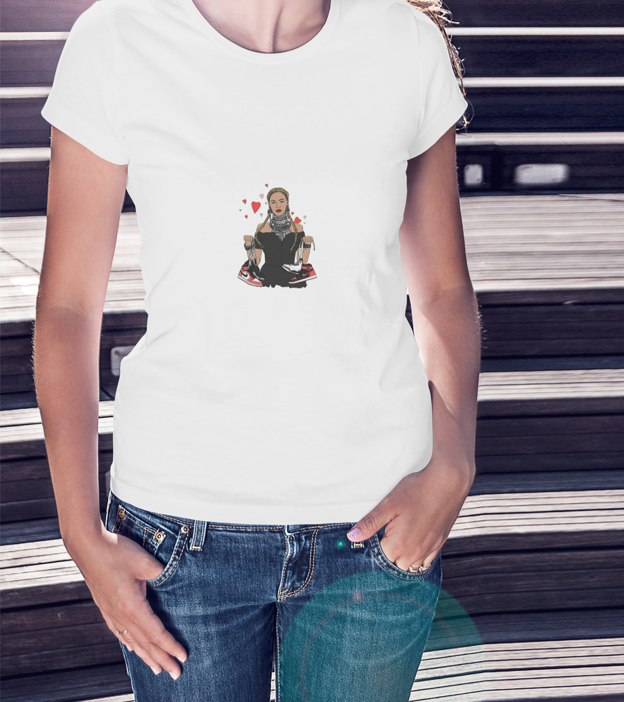 Beyonce Holding Sneakers With Red Hearts T-Shirt
