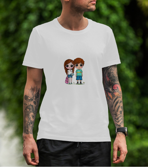 LaurDIY Cute Anime Couple With Heart Shirt And Backpack T-Shirt
