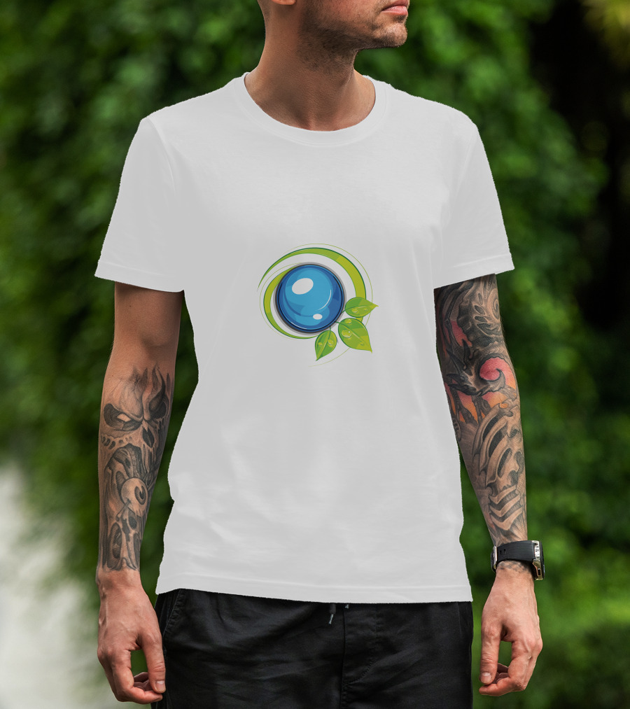 Leafy Blue Orb With Green Leaves T-Shirt