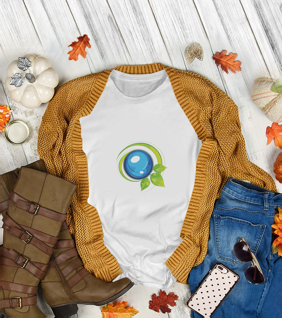 Leafy Blue Orb With Green Leaves T-Shirt