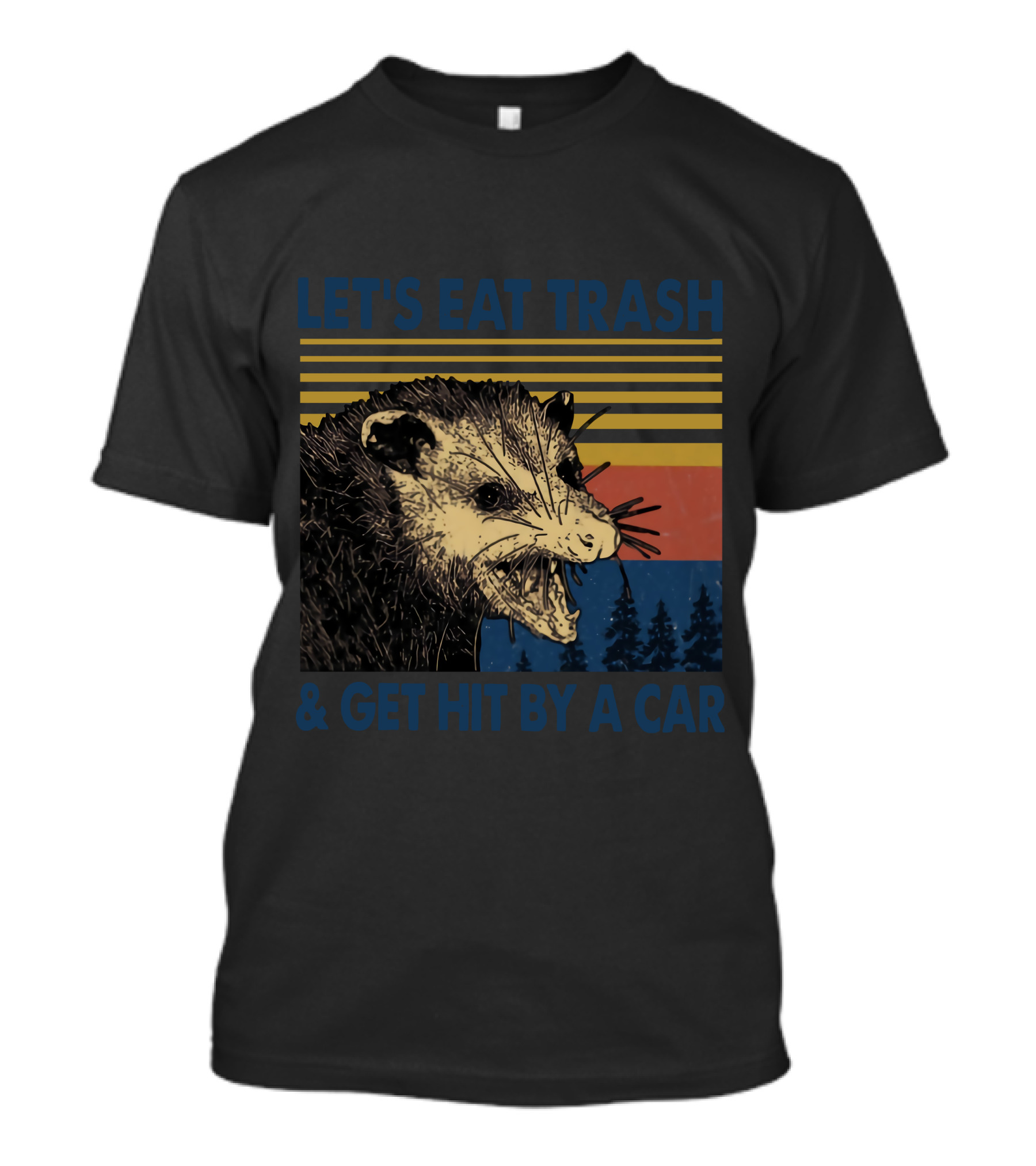 LET'S EAT TRASH And GET HIT BY A CAR Opossum Vintage Retro Stripe Forest T-Shirt