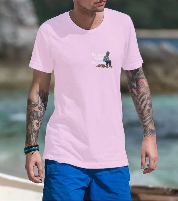 Rappers With Puppies Zumiez Pink Background Beanie And Boots T-Shirt