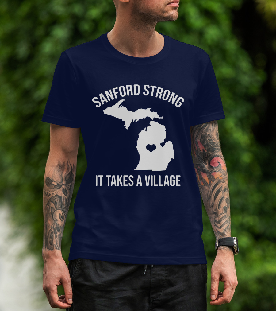 Sanford Strong It Takes A Village Michigan Map Heart T-Shirt