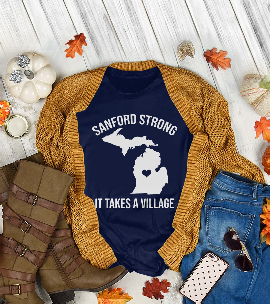 SANFORD STRONG IT TAKES A VILLAGE MICHIGAN MAP HEART T-Shirt