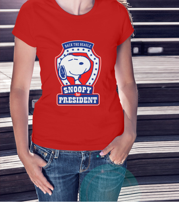Back The Beagle Snoopy For President Campaign Badge T-Shirt